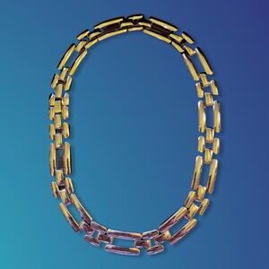 Gold Tone Rectangle Linked Necklace
